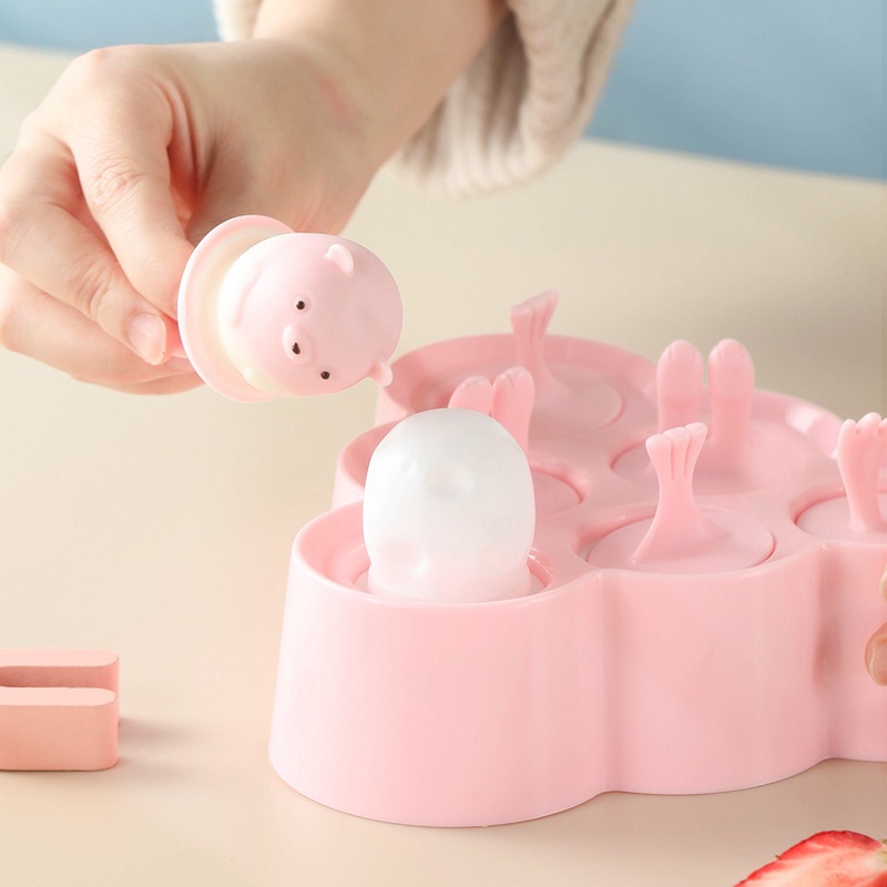 Khuôn Làm Kem/Đá Viên DIY Hình Động Vật Hoạt Hình Kèm Nắp Đậy
