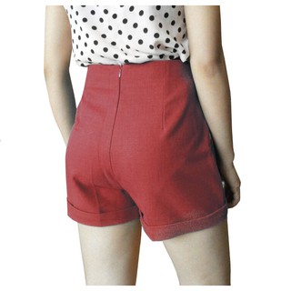 Quần short nữ cạp cao màu đỏ đô (ảnh shop chụp)