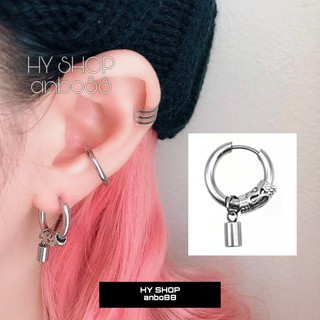 Khuyên tai và kẹp tai titan họa tiết phối thanh tròn không dị ứng không gỉ không đen UNISEX