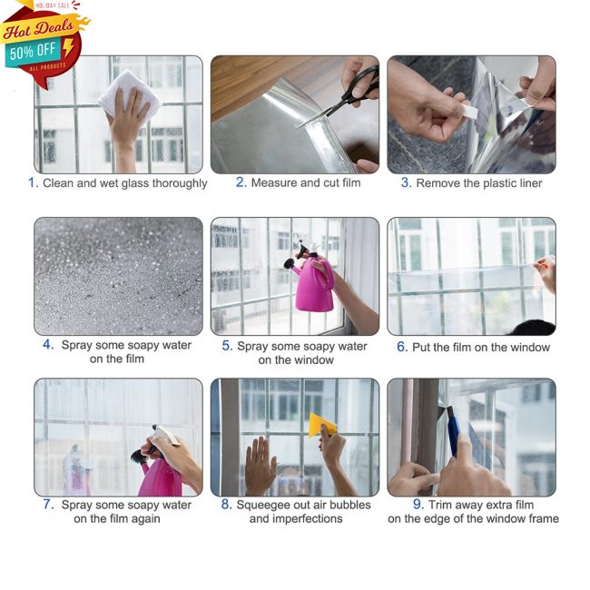 Phim Vinyl Dán Kính Cửa Sổ/Cửa Sổ Riêng Tư Màu Bạc 1 Chiều Dài 1/2M Chống Nhìn Trộm Tự Dính