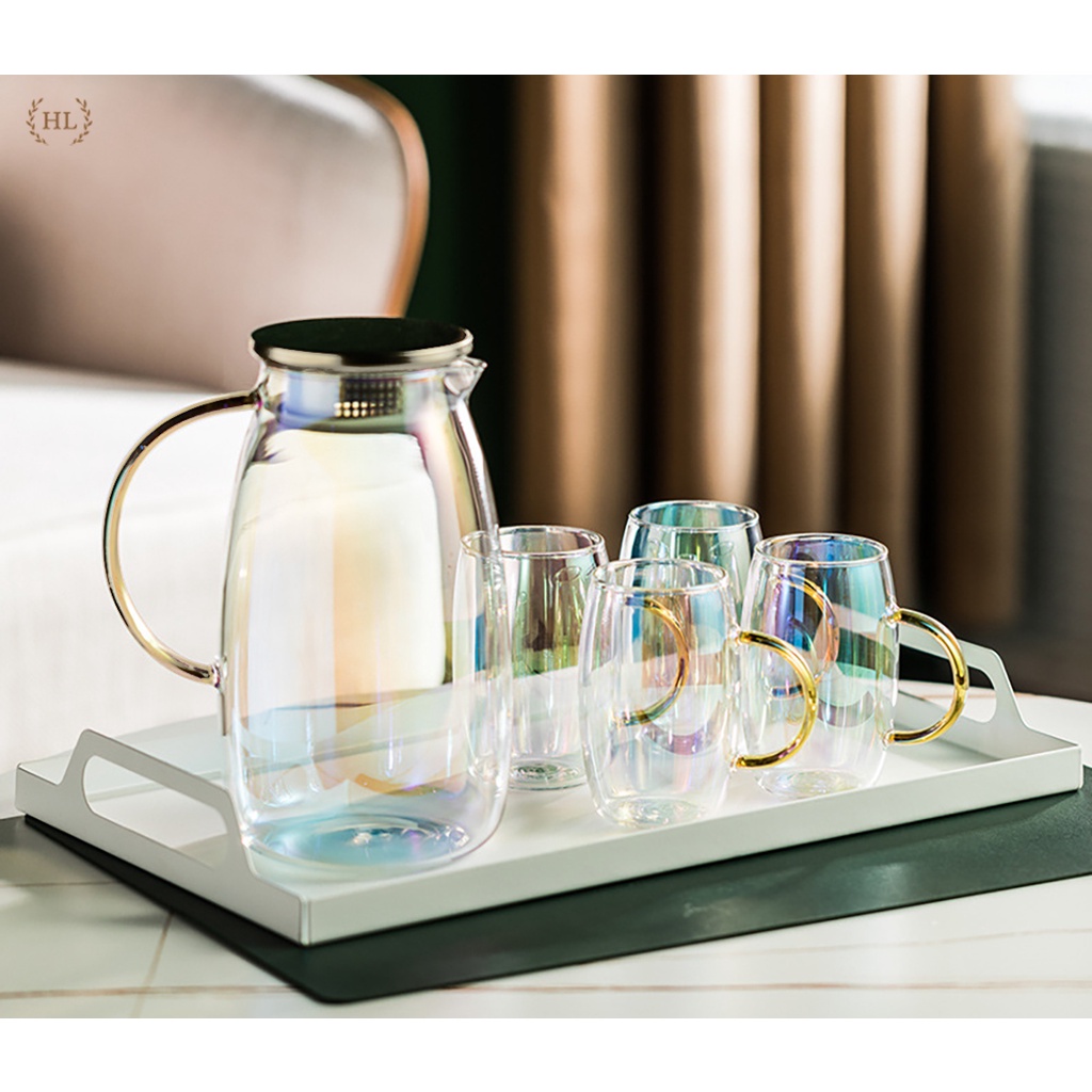 BỘ BÌNH 6 CỐC THUỶ TINH ÁNH TRAI CHỊU NHIỆT BOROSILICATE | BỘ CỐC BÌNH THUỶ TINH 7 MÀU PHA LÊ ĐẠI DƯƠNG