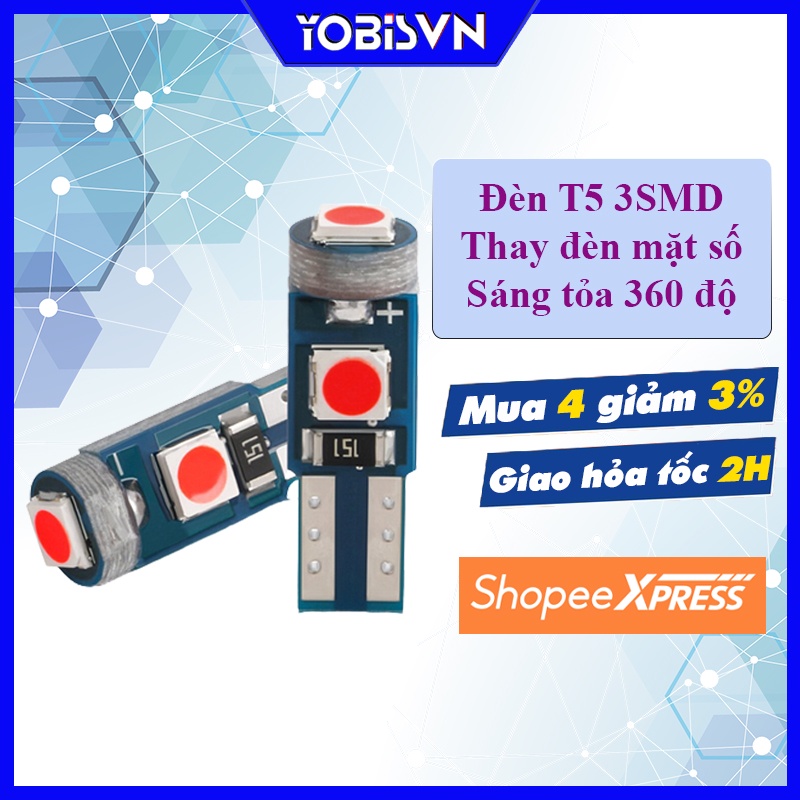 Đèn Led T5 W3W 3smd Chip Led 3030 DC12V Nhiều Màu Cho Xe Hơi, Xe Máy