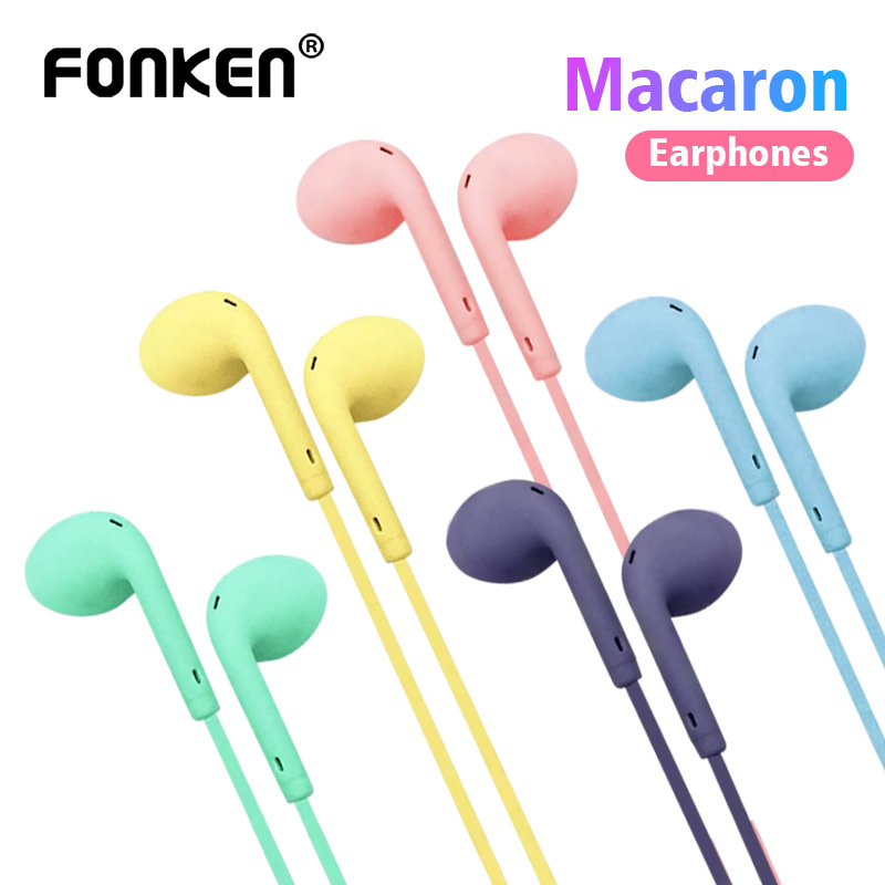 Tai nghe nhét tai FONKEN có dây 3.5mm điều khiển âm lượng Hifi 6 màu macaron thích hợp cho Apple iPhone Android