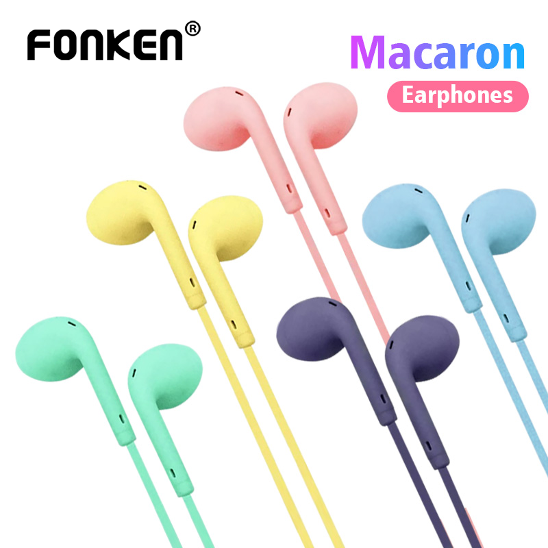 Tai Nghe Nhét Tai Fonken Có Dây Điều Khiển Âm Lượng HIFI 3.5mm Gồm 6 Màu Macaron Cho Iphone Android