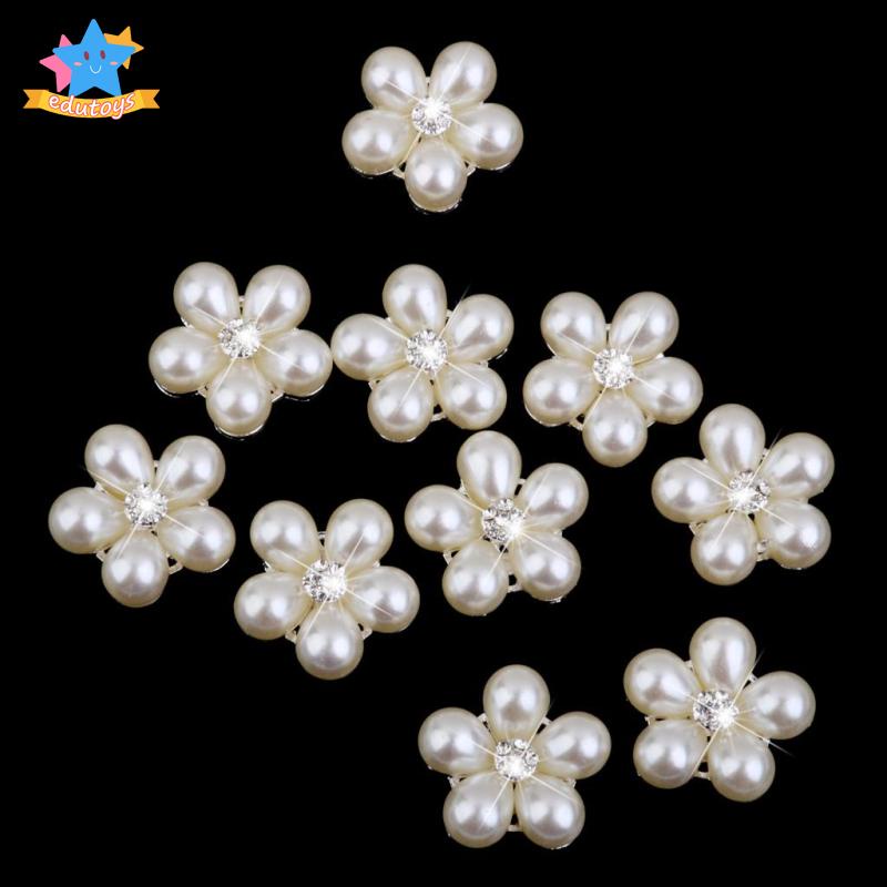 Set 10 Nút Hoa Đính Đá / Ngọc Trai Giả / Kim Cương Giả Dùng Trang Trí Bó Hoa Cưới DIY