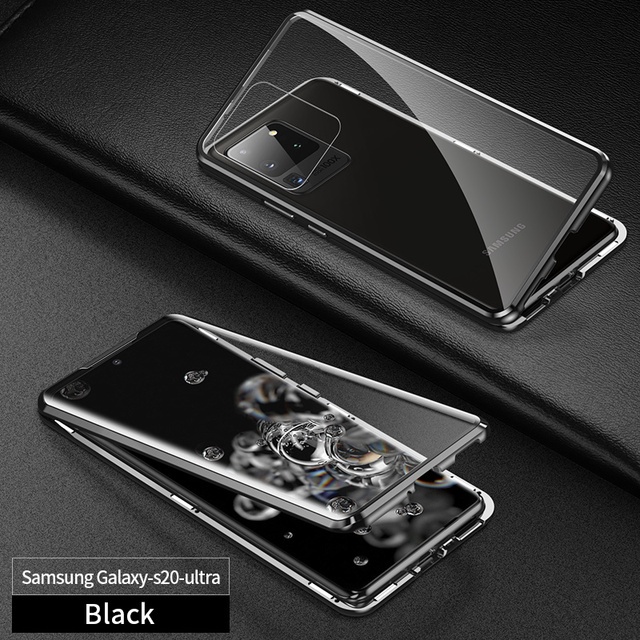Ốp Điện Thoại Kính Cường Lực Hai Mặt Viền Kim Loại Nam Châm Cho Samsung Galaxy S22 S21 S20 Plus Ultra S21 20 FE