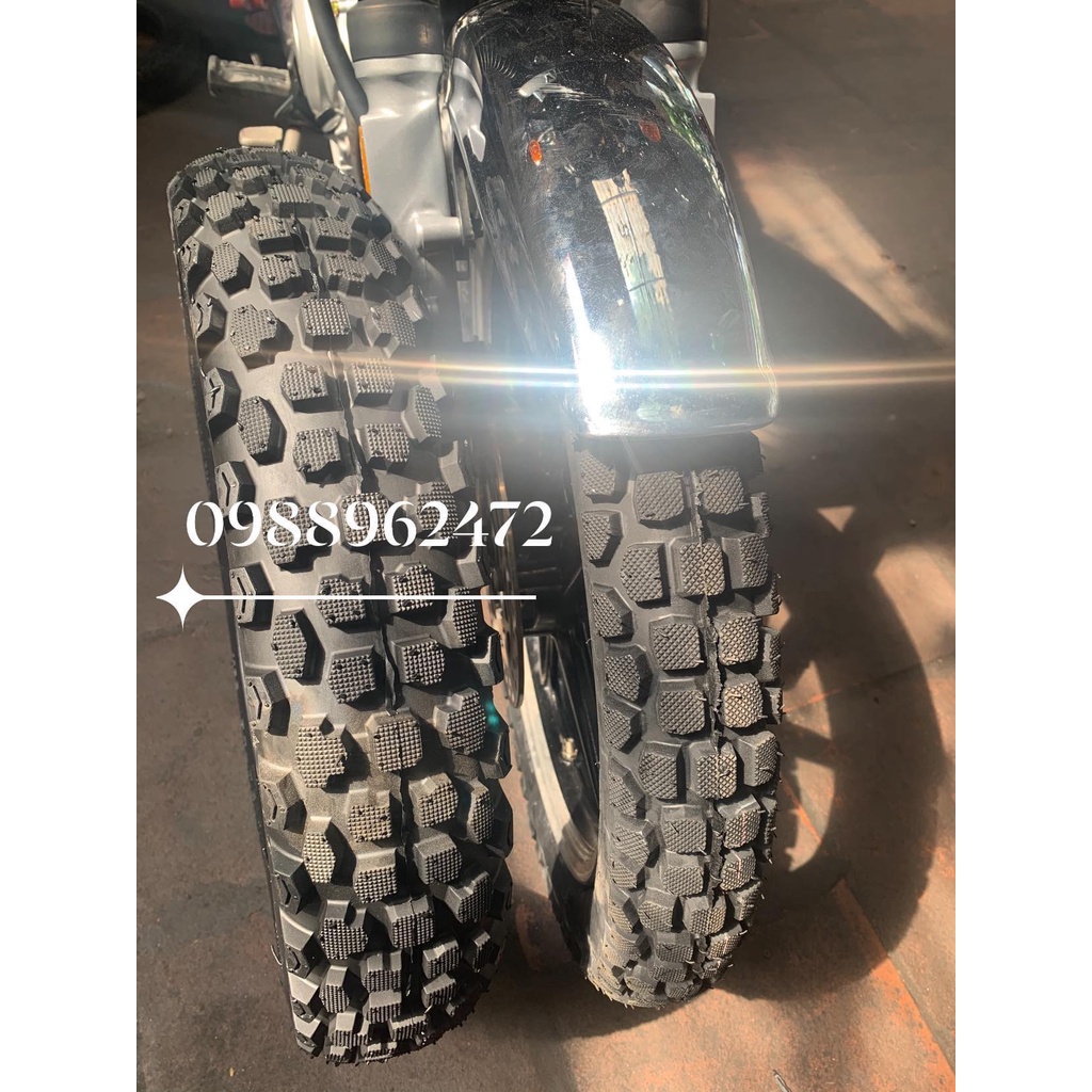 Lốp gai chân chó 3.00-18 và 110/90-16 lắp cho Yamaha YB