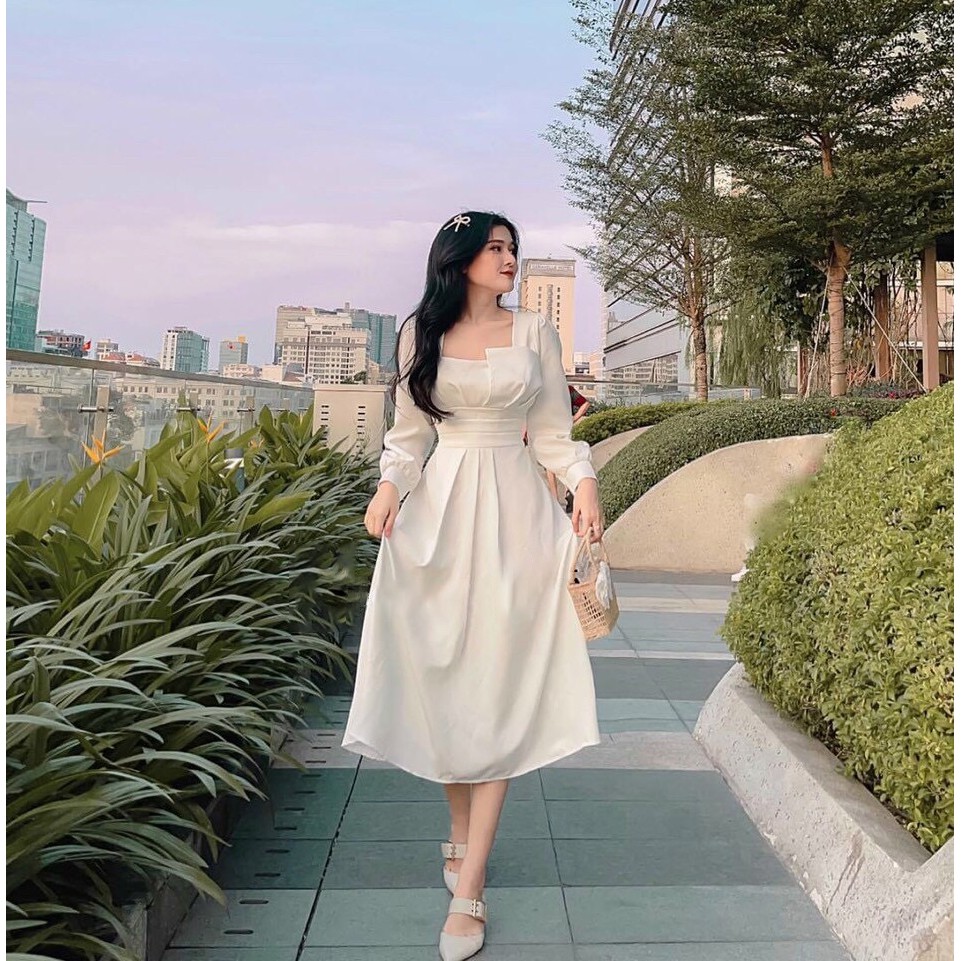 [Đầm Mới] Đầm Nữ Dự Xếp Ly Cách Điệu Tay Phồng Thời Trang Nữ Sam Closet Free Size 40-55kg | BigBuy360 - bigbuy360.vn