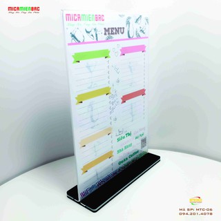 Menu Mica Chữ T A5 đế đen trắng chất liệu mica đài loan