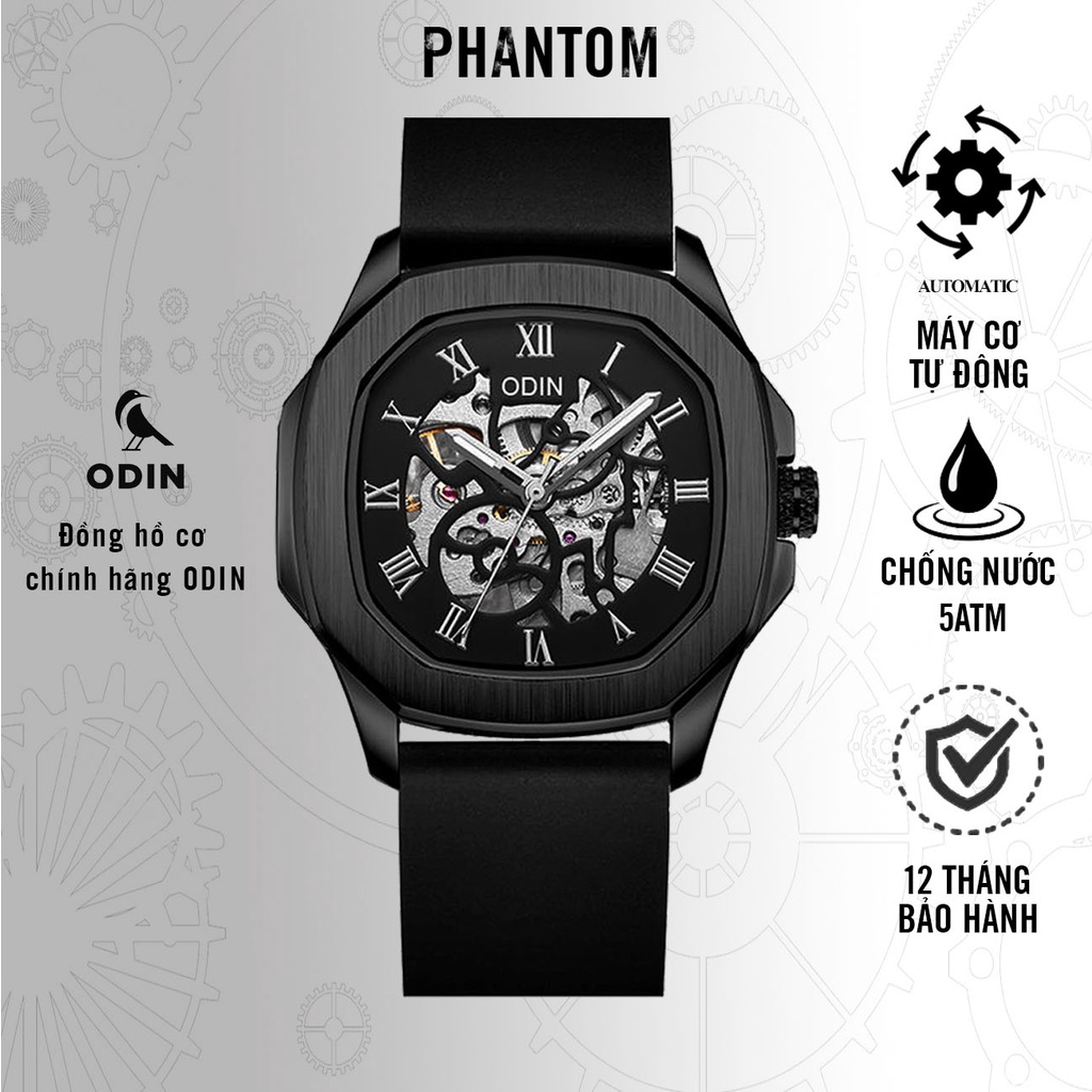 Đồng hồ Nam ODIN -THE PHANTOM | Máy cơ Automatic - Chống nước 5ATM - kính hardlex TẠNG KÈM DÂY ĐEO