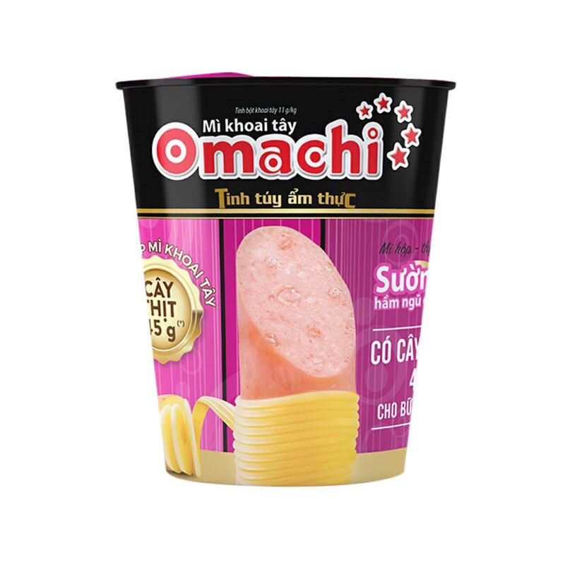 Thùng mì ly Omachi khoai tây sườn hầm ngũ quả có cây thịt 45g thùng 24ly
