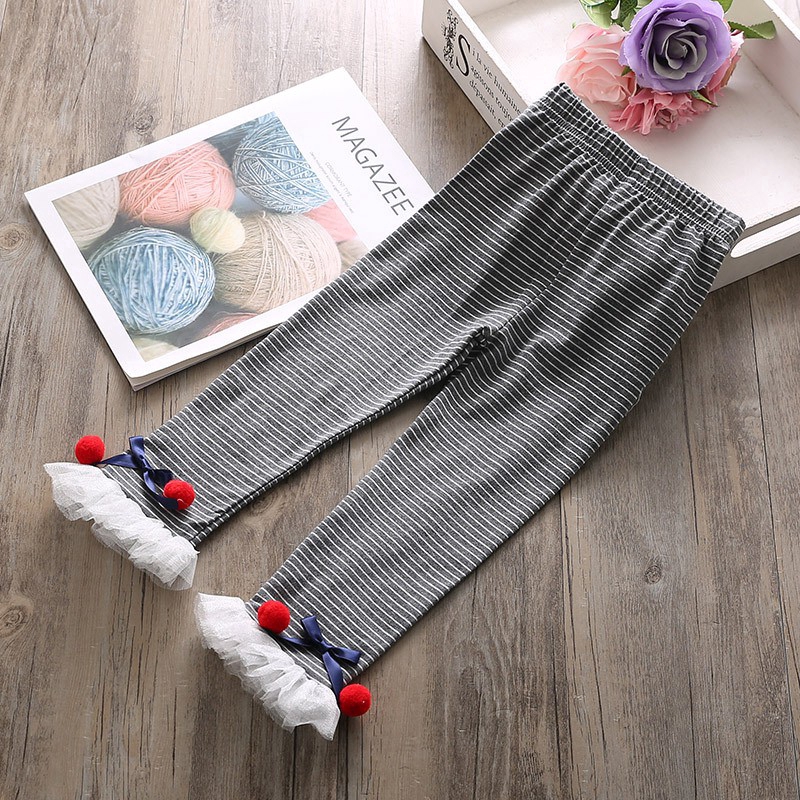 Quần legging sọc vằn phối lưới kiểu dáng ấm áp cho bé gái