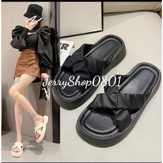 Dép nữ cao 2p QUAI CHÉO NHÚN BÈO ĐẾ BÁNH MÌ mẫu mới trend