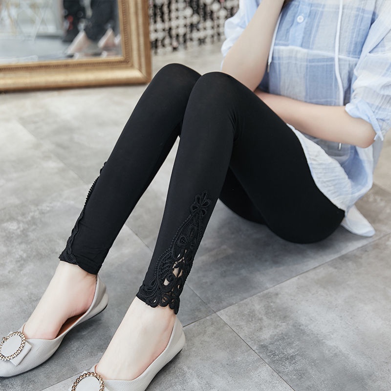 Quần Legging Lưng Cao Phối Ren Plus Size