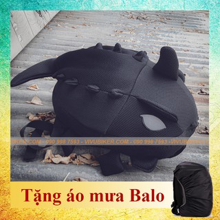 Balo lưới cao cấp đựng mũ bảo hiểm Fullface Khủng long lưới màu đen tặng kèm Trùm chống nước cho Balo
