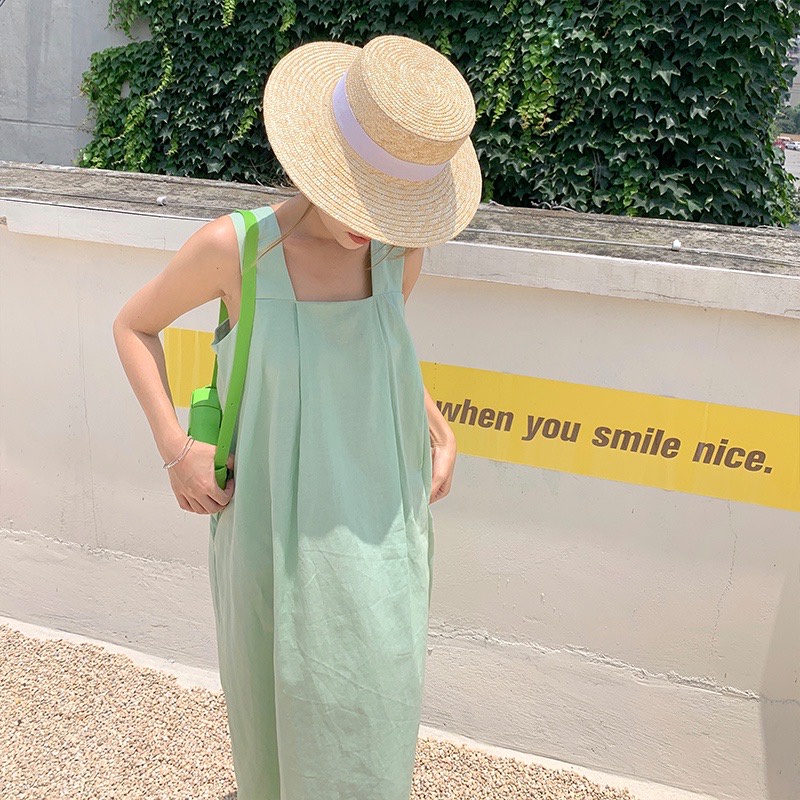 Váy Suông - Đầm Suông Hai Dây Bản To Màu Xanh Dáng Dài Hàng Bán Shop