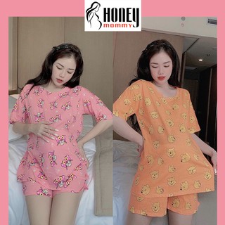 Bộ Đồ Bầu Mùa Hè Họa Tiết Dễ Thương Chất Cotton Giấy Gồm Áo Và Quần Đùi Bầu HT4608 Honey Mommy