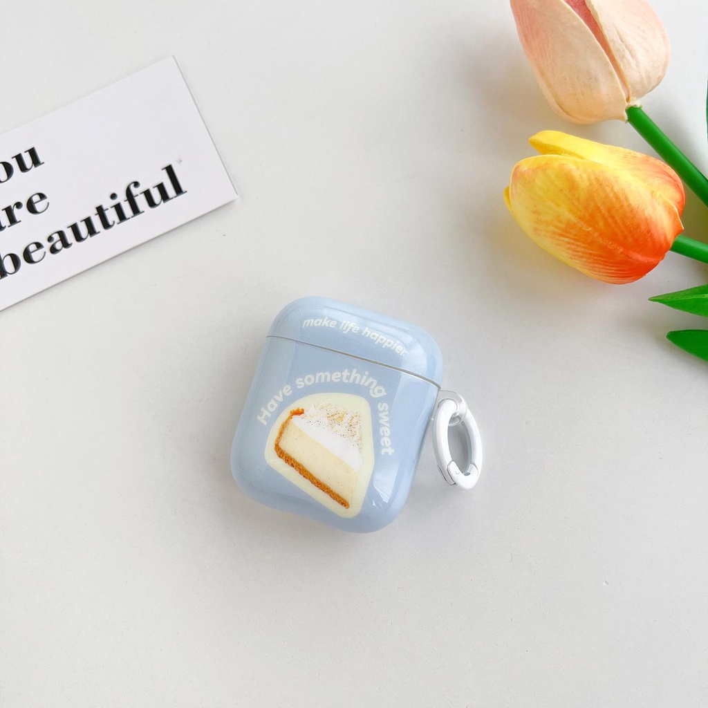 Vỏ Bảo Vệ Hộp Sạc Tai Nghe Bluetooth AirPods 1 2 pro 3 2021 gen3 Bằng TPU Dẻo Màu Xanh Dương Họa Tiết Bánh Ngọt Đơn Giản Thời Trang