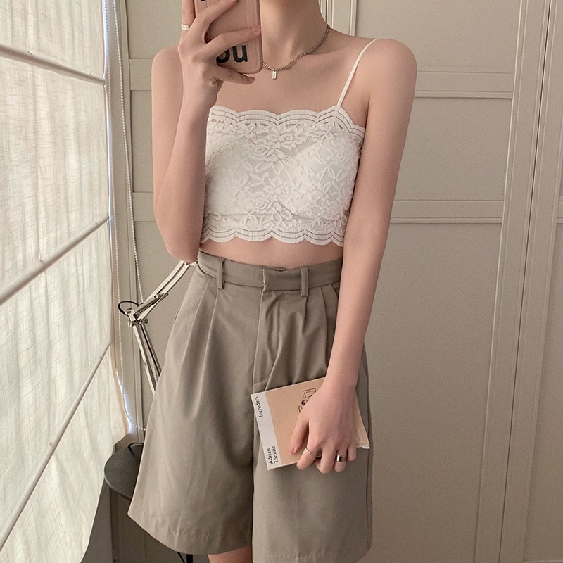 Áo kiểu croptop XIAOZHAINV hai dây phối ren 5 màu sắc tùy chọn quyến rũ cho nữ