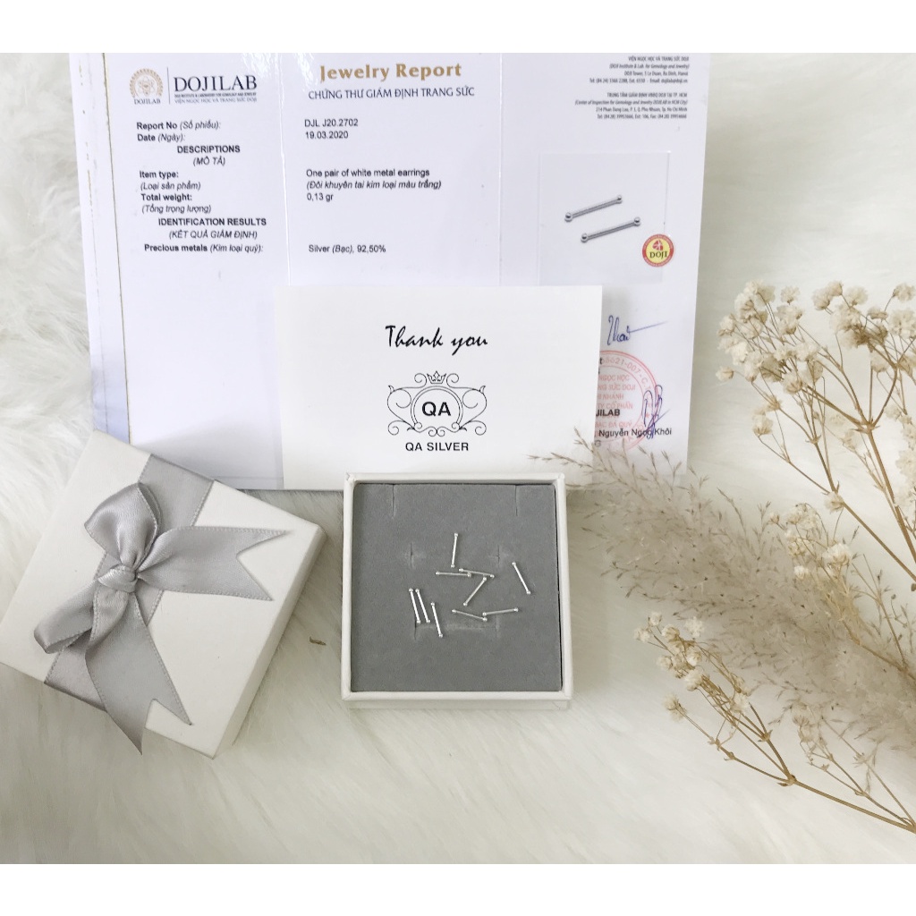Bông tai bạc 925 giữ lỗ nam nữ hai đầu bi khuyên tròn unisex S925 BASIC QA SILVER Earrings EA190702