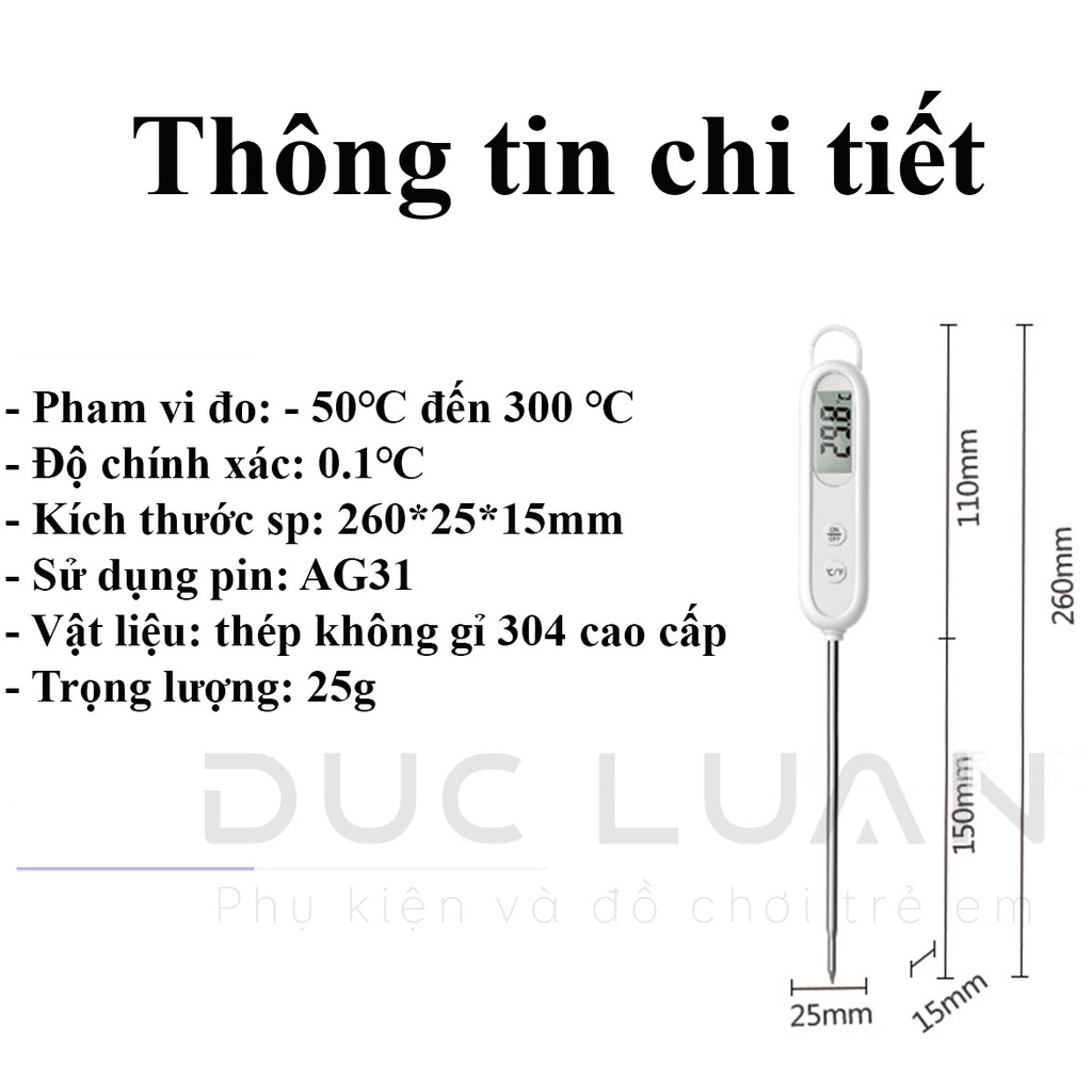Nhiệt Kế Điện Tử Đa Năng - Đo Nước Pha Sữa, Thực Phẩm, Nước Tắm Cho Bé - Đo siêu nhanh