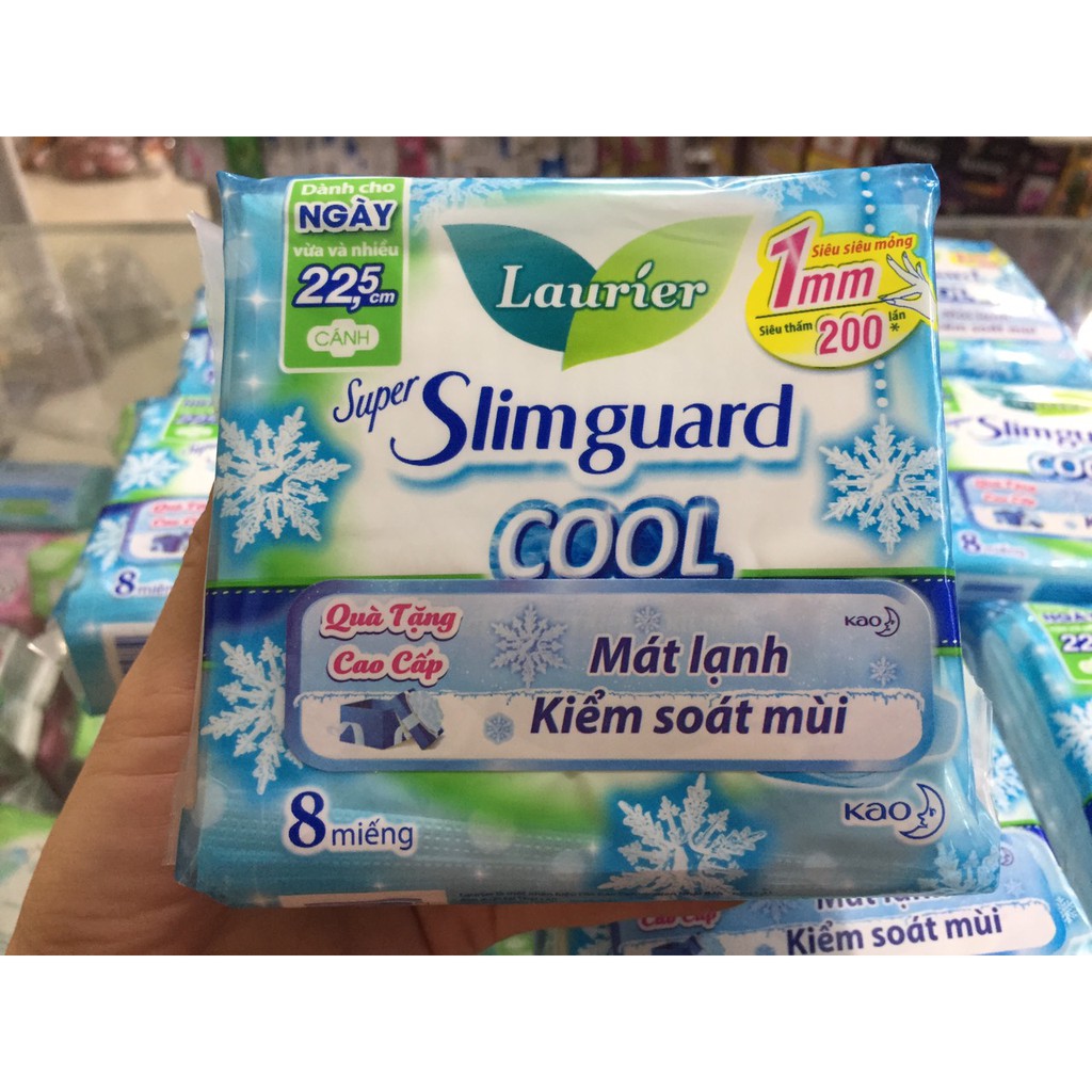 [CHE TÊN KHI GÓI]Băng vệ sinh Laurier Super Slimguard Cool 1mm Mát lạnh & Kiểm soát mùi  8 miếng tặng kèm