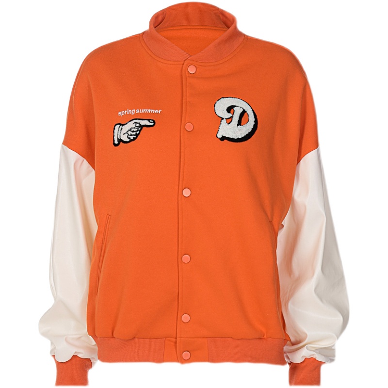 Áo varsity jacket màu cam nữ bản chất lượng form rộng (MÃ A247)