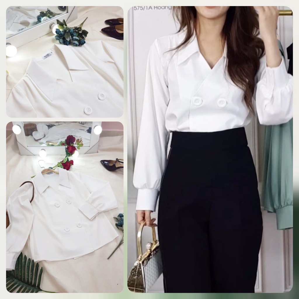 Áo Sơ Mi Cổ Vest Tay Dài Vải Chéo Ý  Cực Tôn Dáng ( Kèm Ảnh Thật và Clip)