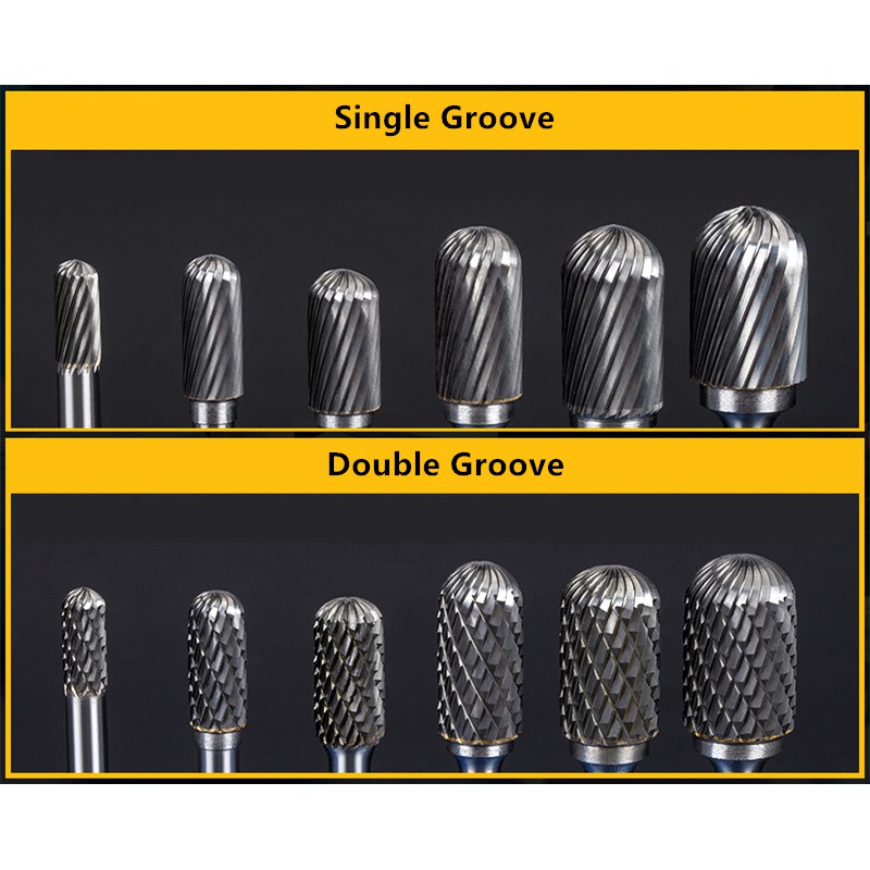 Kiểu Mũi mài hợp kim vonfram chân 6mm Tungsten Carbide Rotary Burrs Milling Cutter Rotary Tool