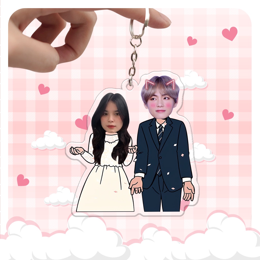 Móc khóa chibi cặp đôi in theo yêu cầu