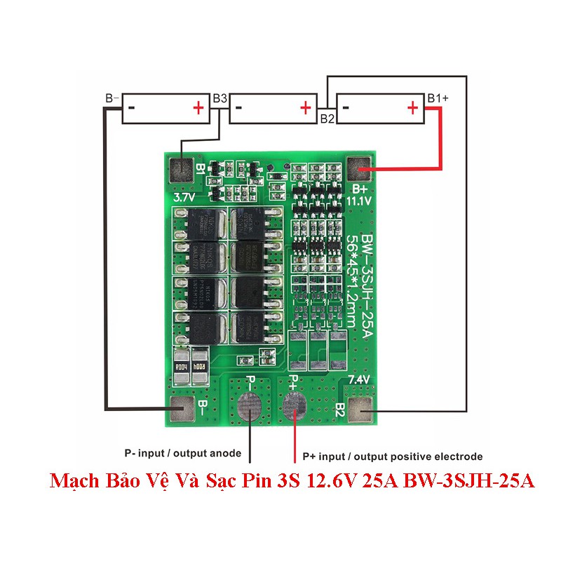 Mạch sạc xả bảo vệ Pin 3S 11.1V 12.6V 25A [HTE Quy Nhơn CN2]