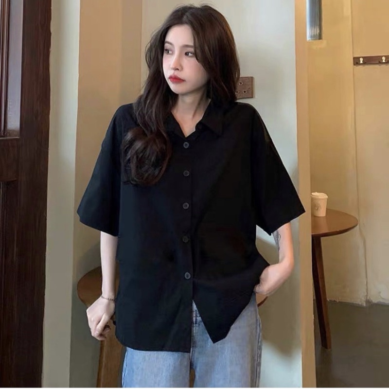 Sơ mi nữ bigsize màu đen tay ngắn