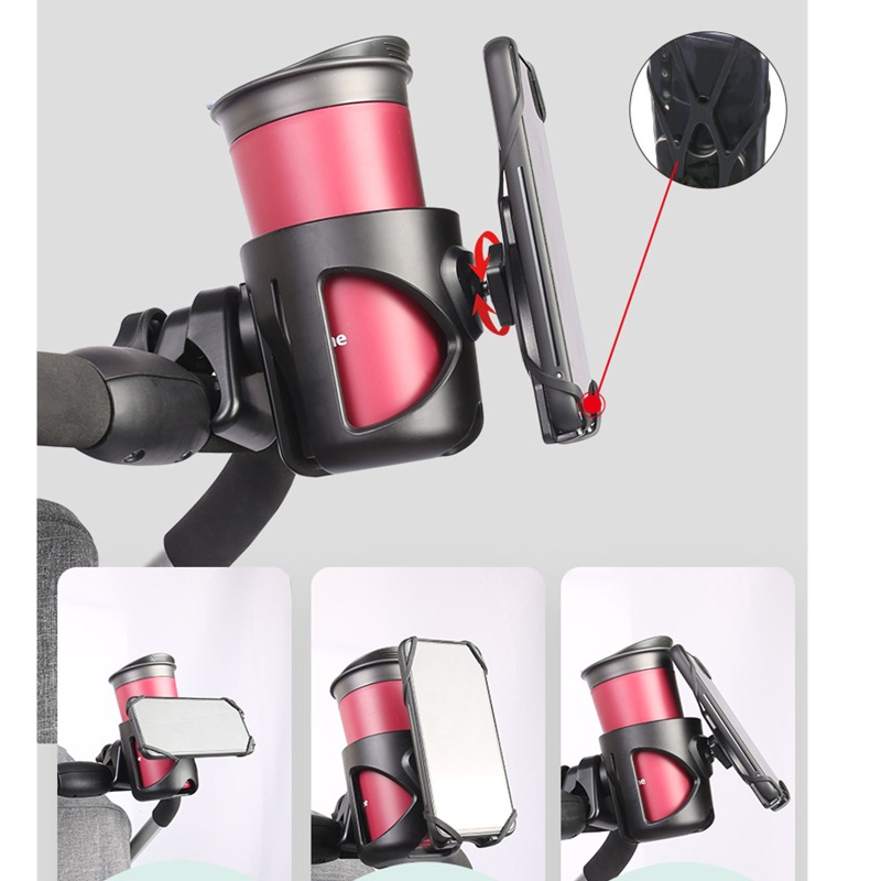 Giá Đỡ Điện Thoại / Cốc Nước 2 Trong 1 Xoay 360 Độ Gắn Xe Đẩy Em Bé