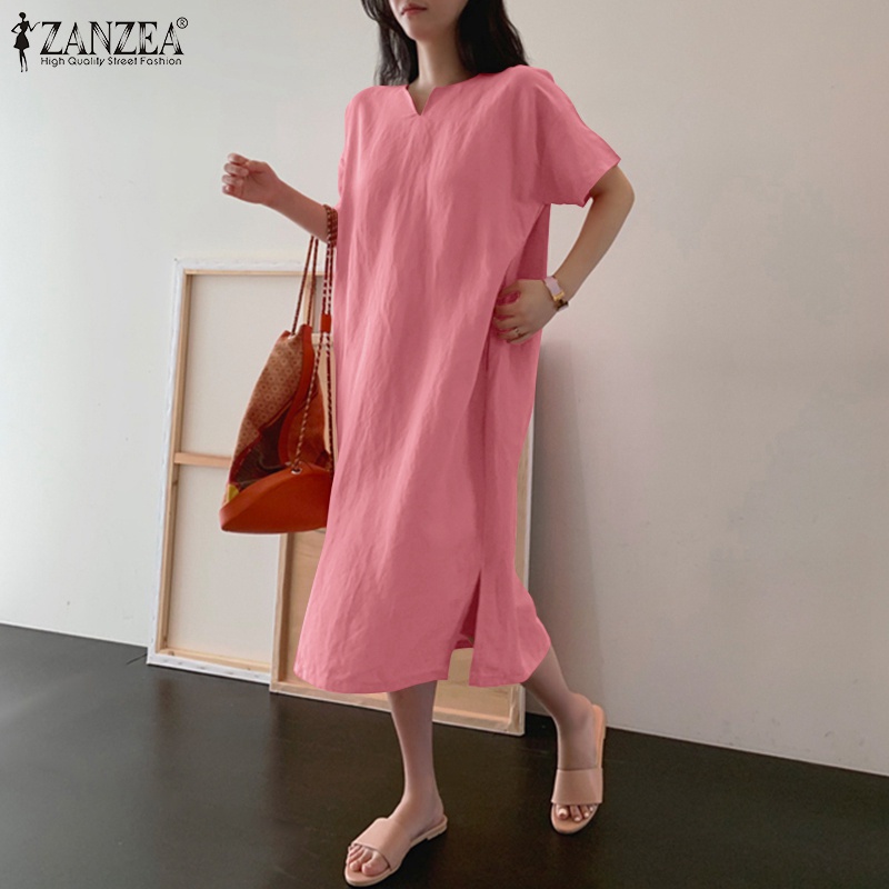 Đầm Zanzea tay ngắn cổ chữ v thời trang sành điệu cho nữ