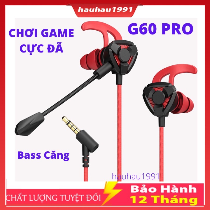 Tai nghe gaming G60 có mic rời cho điện thoại, tai nghe chơi game PUBG mobile / FF / ROS / Tốc chiến mic rời 360° earp