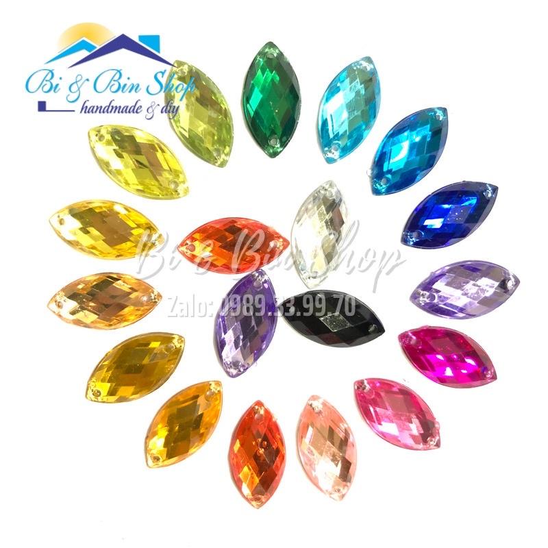 72 Viên Đá Kết Lá Me 9x18mm Đính Kết Trang Phục Thời Trang