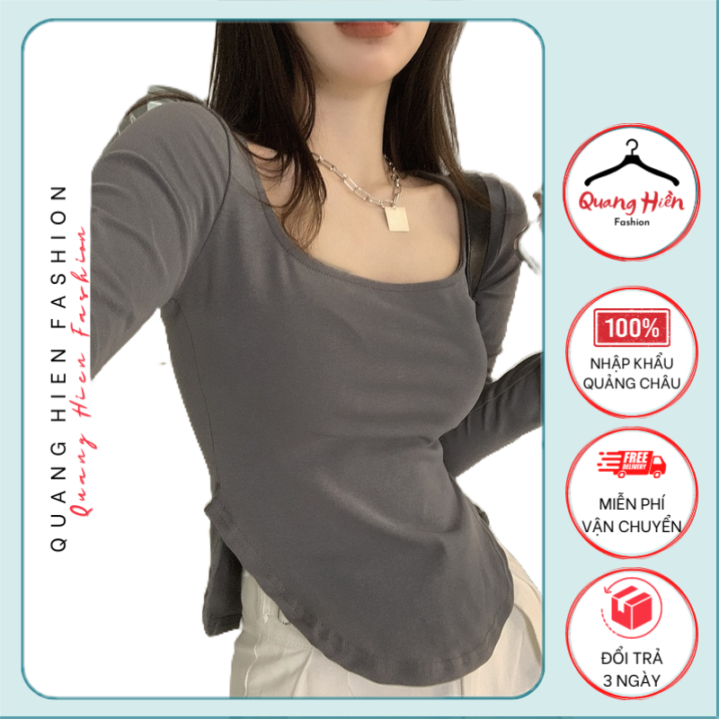 Áo thun nữ Quảng Châu dài tay đuôi tôm cổ rộng ôm body full size MS6806