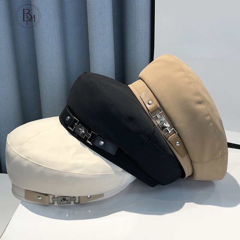 Mũ beret BANMA cotton màu trơn phối dây khóa 2022