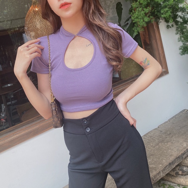 Áo Croptop Cổ Tàu Tay Ngắn [ ẢNH THẬT 100% ]