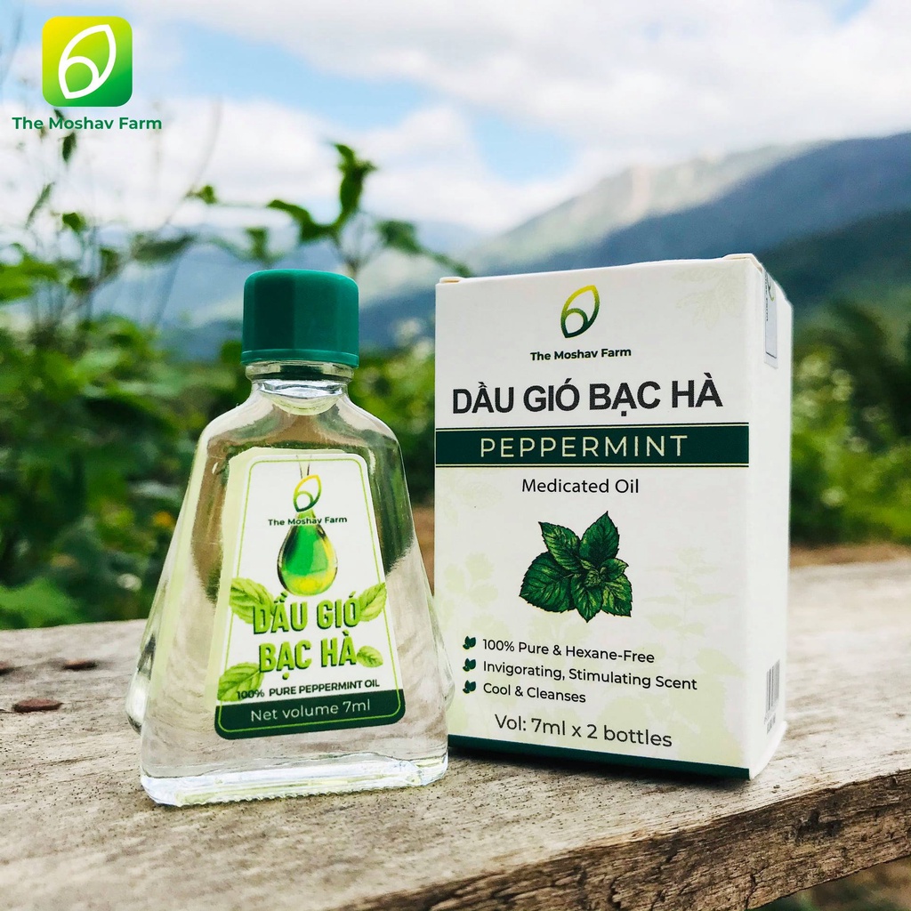 Dầu Gió Bạc Hà Mát Dịu Thông Mũi Giảm Say Xe Giảm Đau Đầu The Moshav Farm Chai 7ml