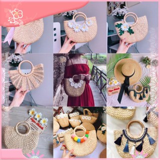 Túi/giỏ cói đan lục bình bán nguyệt