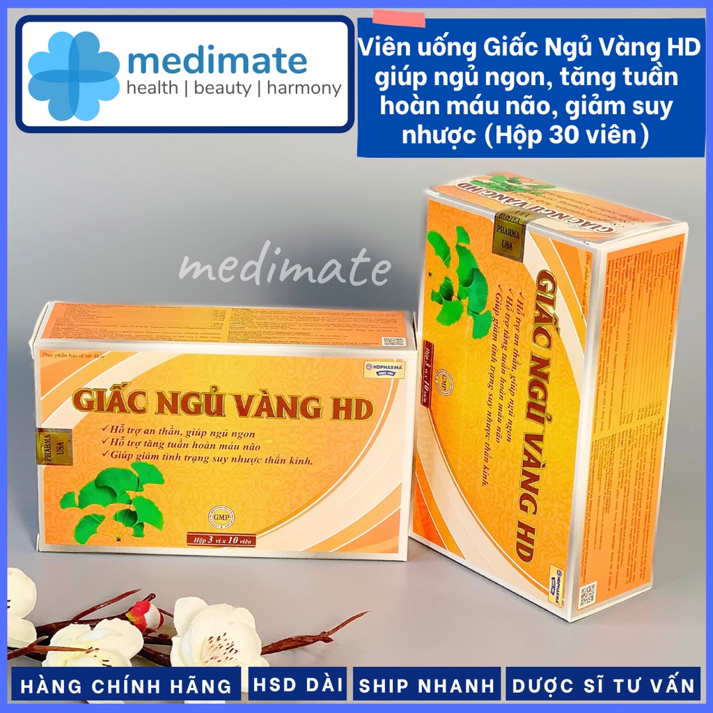 Viên uống Giấc Ngủ Vàng HD giúp ngủ ngon, hỗ trợ tăng tuần hoàn máu não, giảm suy nhược thần kinh (Hộp 30 viên)