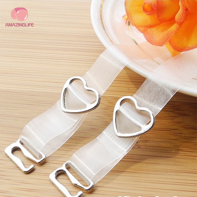 1 Cặp Dây Áo Ngực Silicon Trong Suốt Khóa Kim Loại Hình Trái Tim