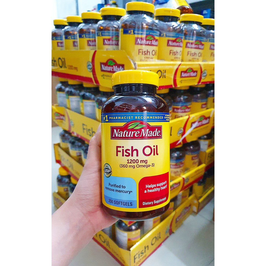 Viên uống Dầu cá Nature Made Fish Oil 1200 mg 360 mg OMEGA 3 chai 200 viên từ Mỹ