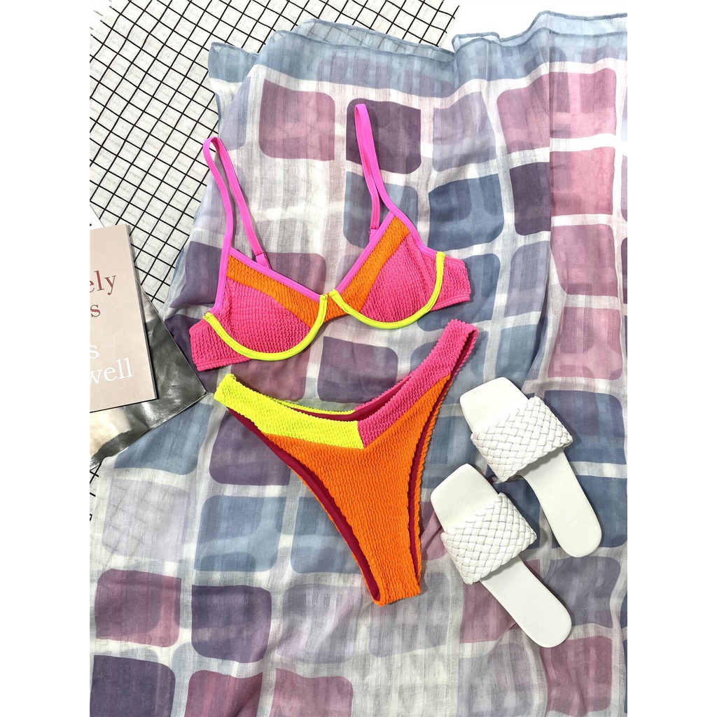 Bộ Bikini Hai Mảnh Màu Cam Neon Có Đệm Nâng Ngực Zms48 | BigBuy360 - bigbuy360.vn
