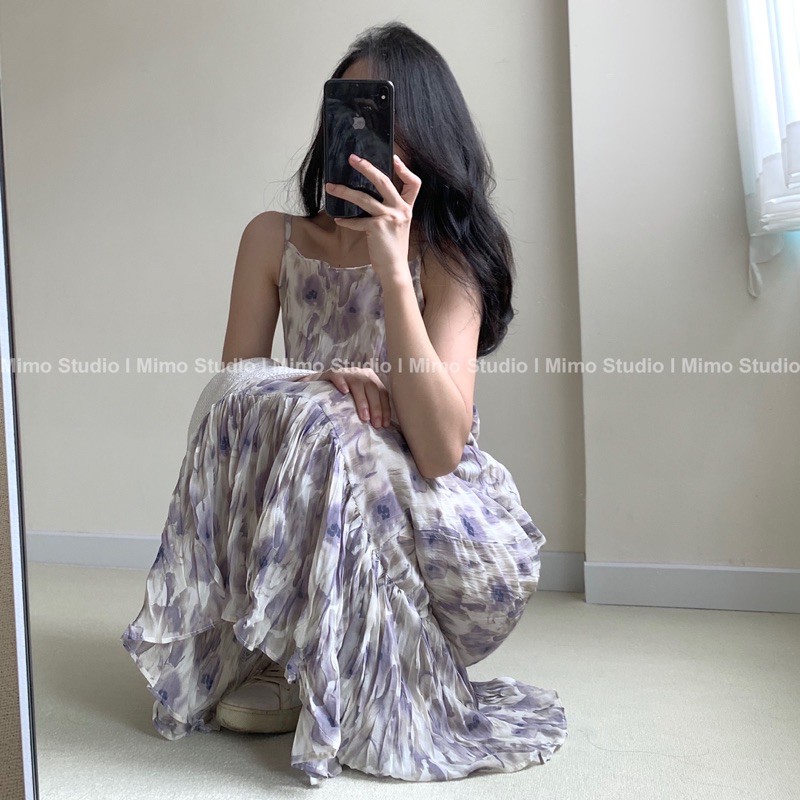 ĐẦM 2 DÂY HOA DÁNG SUÔNG DÀI- BLAZER TÍM OVERSIZE