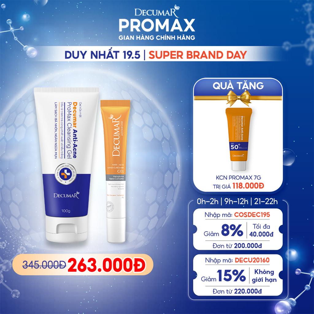 Bộ Gel Giảm Mụn Ngừa Thâm Decumar ProMax - Sữa Rửa Mặt 100g, Gel Chấm Mụn Mờ Thâm 20g