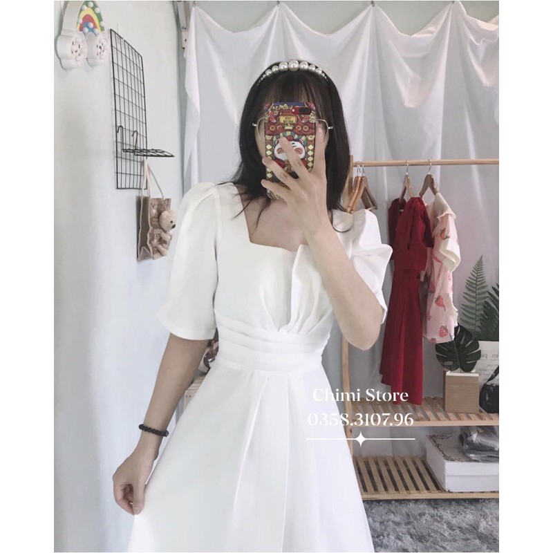 ĐẦM TRẮNG DÁNG XOÈ CỔ VUÔNG TINH TẾ