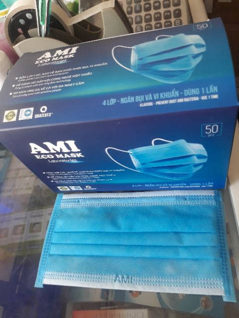 Hộp 50 chiếc khẩu trang y tế 4 lớp kháng khuẩn  Ami màu xanh