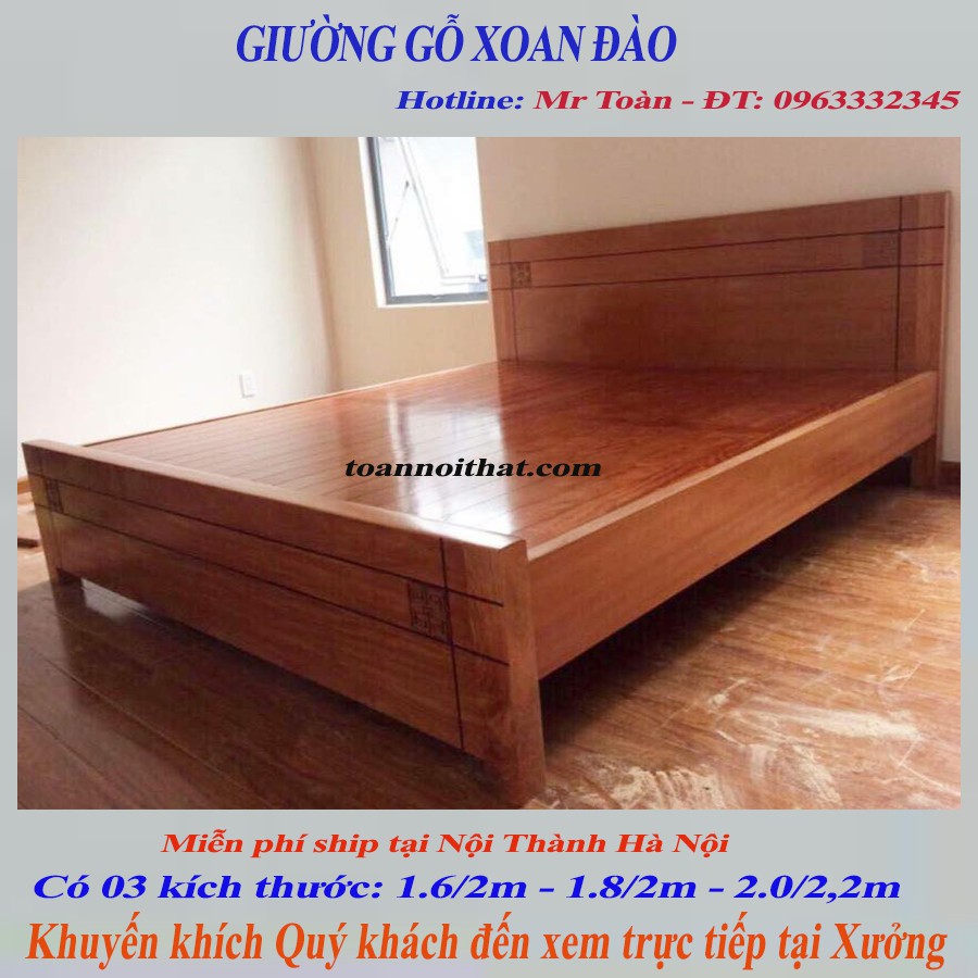 Giường gỗ Xoan Đào phản Quế 2: Có 3 kích thước: 1.6m – 1.8m – 2m